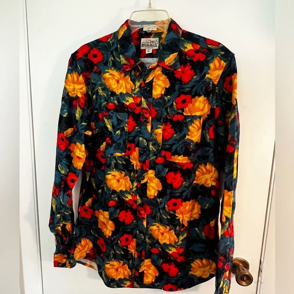 J. Crew Mens Floral Mid-Weight Flannel Shirt Cotton Classic Long Sleeve Size MT